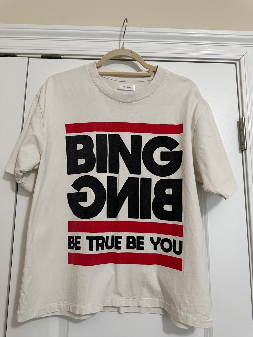 Anine Bing Cream Tee with Black & Red Graphic